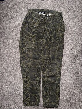 Almost Famous Olive Green Snake-Print Cargo Joggers
